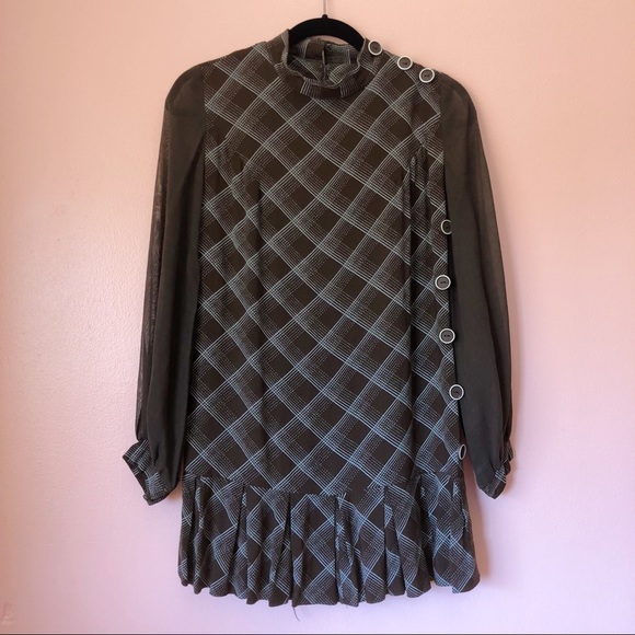 Vintage Brown Plaid Pleated Mini Dress - Picture 2 of 3